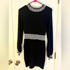 Fashion Nova Black Dress with White Greek Key Pattern